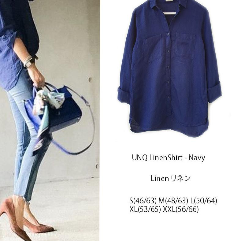 (HOT PROMO) (6 Warna) UNIQLO Kemeja Wanita LINEN - Atasan Wanita Branded Original Murah - UNQ Linen