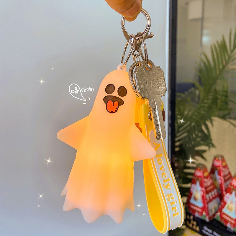 Lampu Malam LED Bentuk Kepala Hantu Ekspresi Lucu Dengan Gantungan Kunci Untuk Dekorasi Pesta Halloween