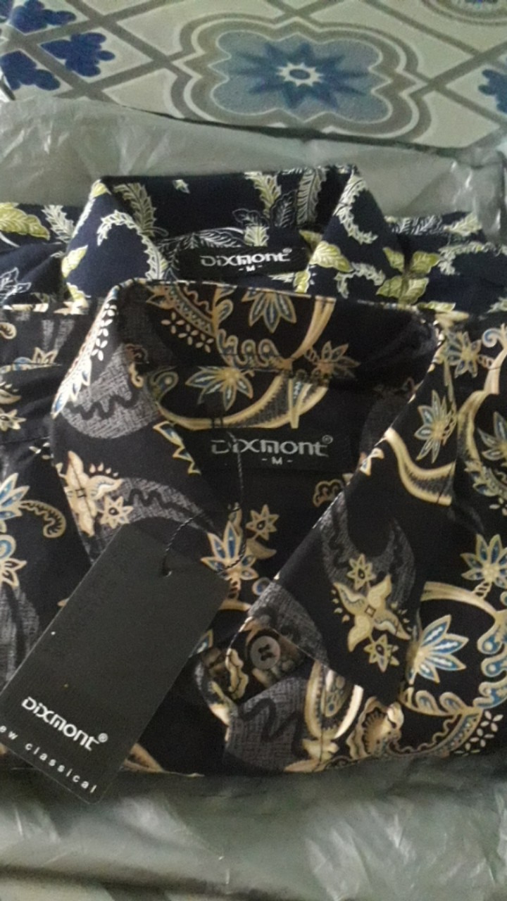 Kemeja Batik Pria Lengan Panjang Bl63 Katun Motif Modern Dixmont Semi Slimfit