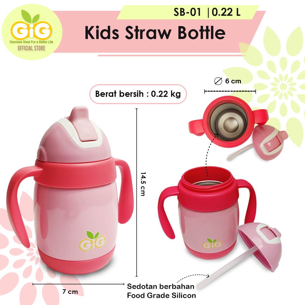 Botol Minum Anak GIG Baby Vacuum Kids Straw Bottle 220ml SB-01 / Termos Anak / Stainless Steel