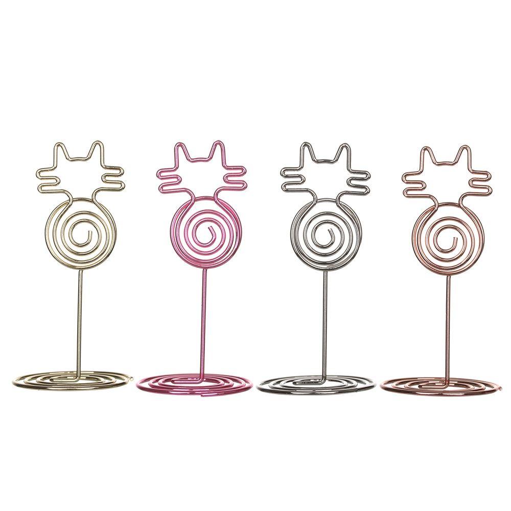 Suyo 1/5pcs Tempat Kartu Lucu Metalik Dekorasi Desktop Bentuk Kucing Perlengkapan Pernikahan Foto Klip