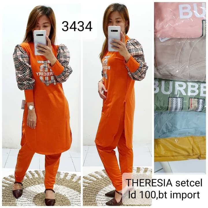 Set Tunik Belah Import Motif Burberry