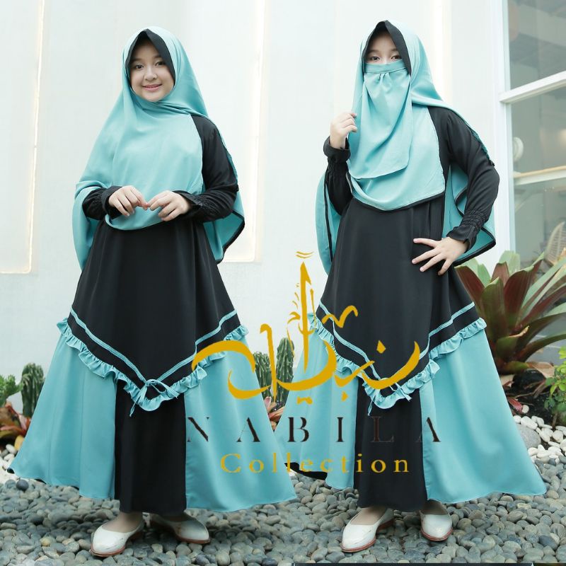Gamis anak salwa kids syari 3 in 1 gamis anak set khimar besar dan set cadar premium