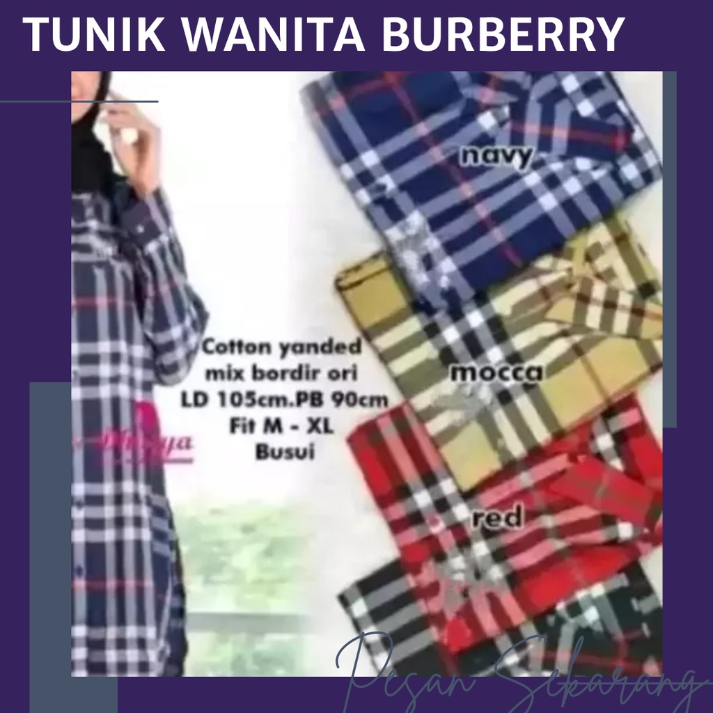 PROMO Long Tunik Burberry Wanita Motif Kotak2 tersedia ukuran sampai Jumbo LD 100 110 120 130 / Atas