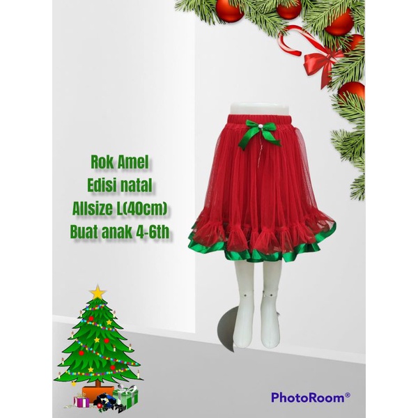 Rok natal anak / rok tile merah hijau / rok tutu halus / rok tile ngembang / rok tutu seragaman / ro