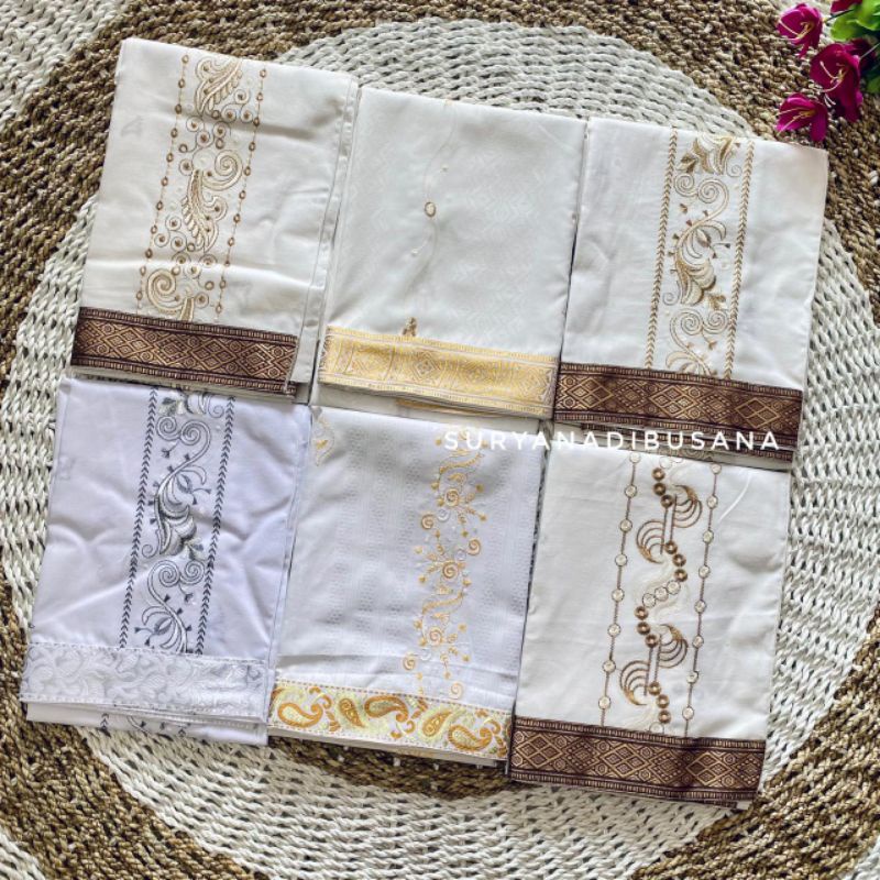 Saput bali putih kuning gold murah | saput embos bordir putih