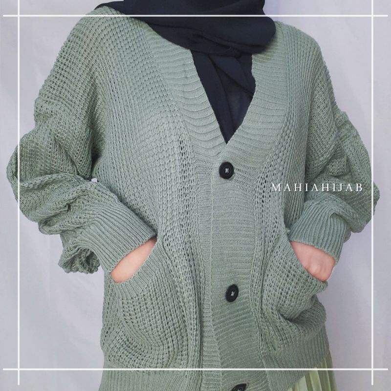 1Set Rosè Cardigan + Rok by Mahiahijab knitwear saku depan korean style rajut