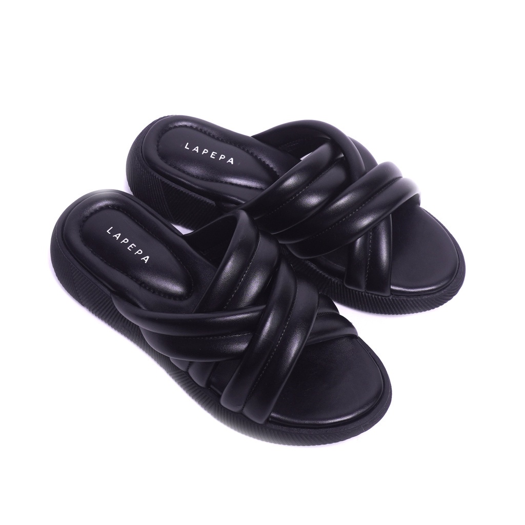 sandal platform wanita sendal flatform cewek kondangan flat terbaru kekinian model tali silang slop 