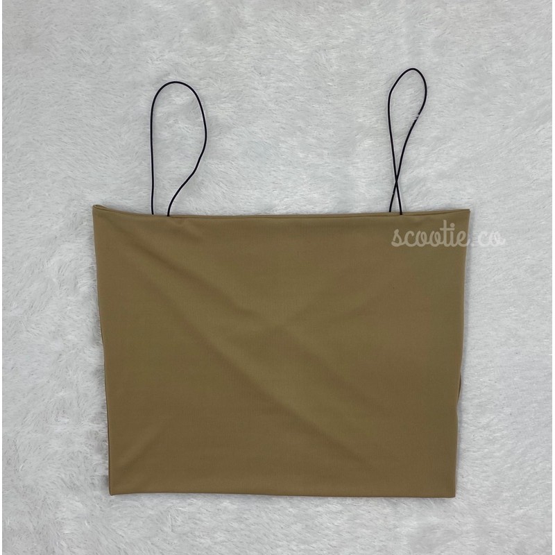 (COD) TankTop Spagetti | Tanktop Polos Tali Spaghetti Square Crop | Tanktop Wanita / Jersey Premium-Khaki