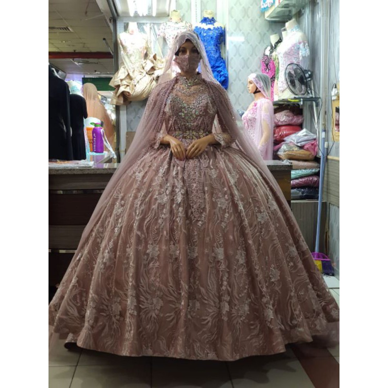 GAUN BARBIE CANTIK BELIMBING SUPER MEWAH  BEREKOR/BAJU PENGANTIN MODERN/GAUN WEDDING PAYET FUL