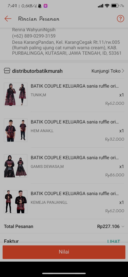 Batik Couple Keluarga Sania Ruffle Ori Ndoro Jowi Dnt Motif Sakura Merahh