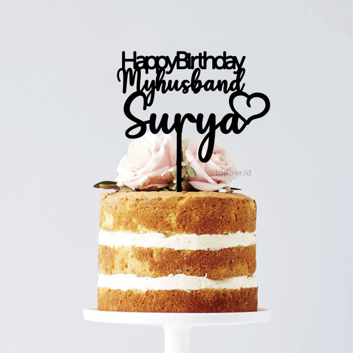 swazicum | Custom Nama Topper Kue Happy Birthday My Husband Hiasan Cake Akrilik - 17 cm, Warna Regul
