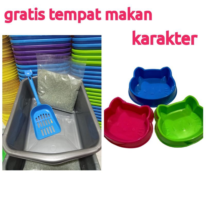 Bak Pasir ,Pasir Zeolit 1kg dan Serokan Gratis Tempat Makan Kucing Karakter/paket murah/paket hemat