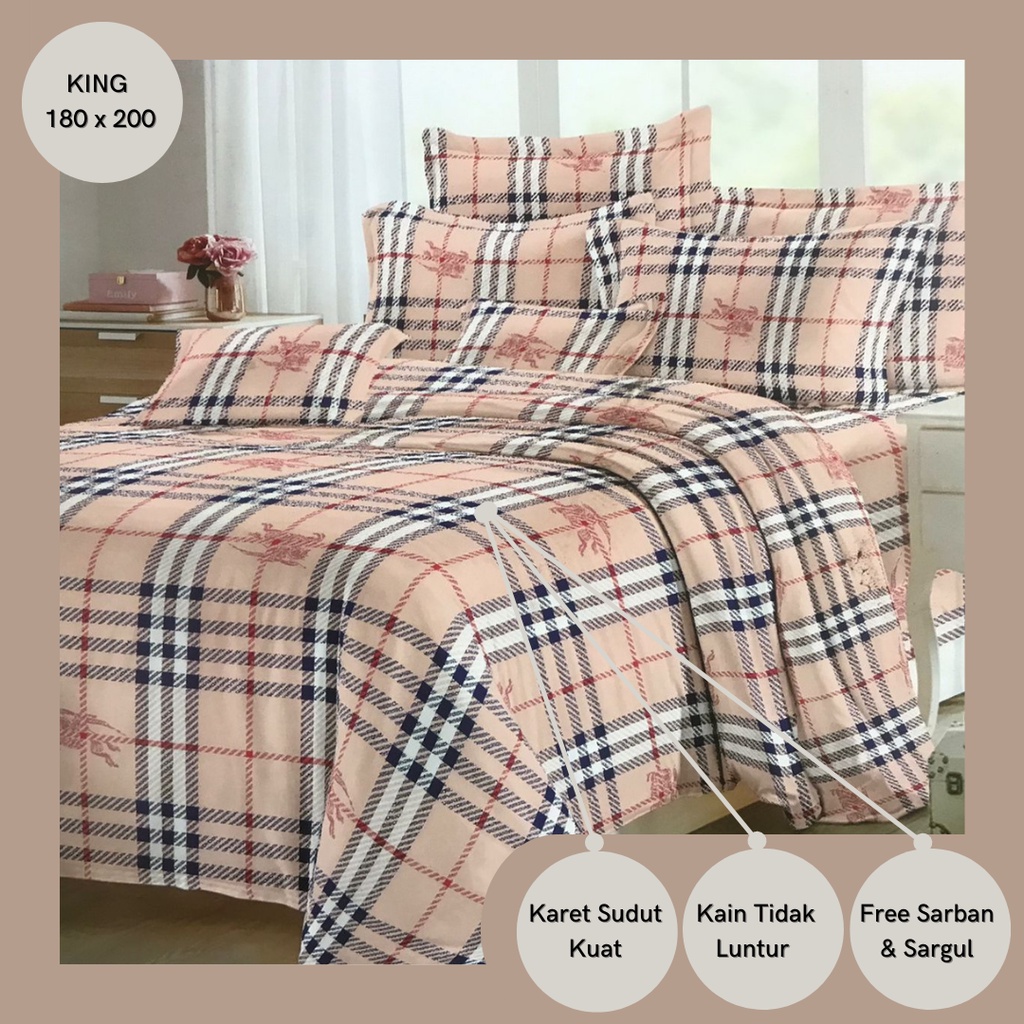 Sprei Kasur Busa Home Made Motif Bunga Kotak Bahan Katun Ukuran 180x200  Bedsheet Size King  Sarung Murah