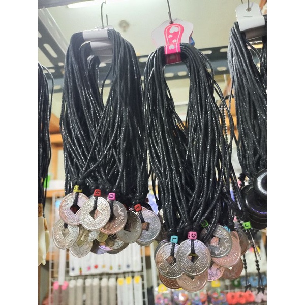 Kalung Tali & Bandulan Replika Koin Kepeng Logam - Kalung Etnik Koin Kepeng Logam Replika