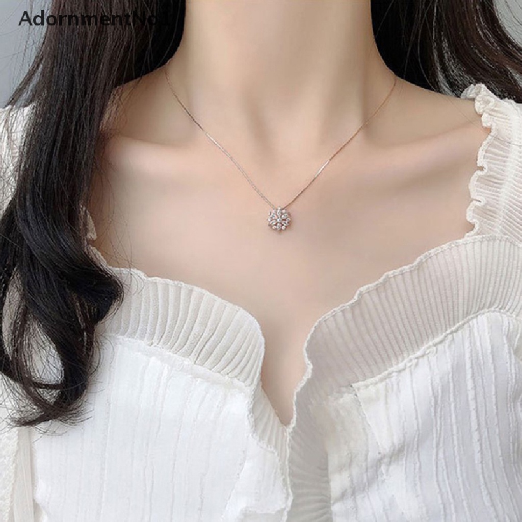 (AdornmentNo1) Kalung Rantai Rose Gold / Silver Liontin Snowflake Hias Cubic Zircon Untuk Wanita S-N605