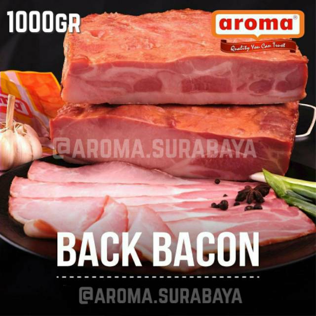 

AROMA Pork Back Bacon 1000gr / 1kg Daging Babi Asap Smoked Slice NON-HALAL Meat Frozen Food