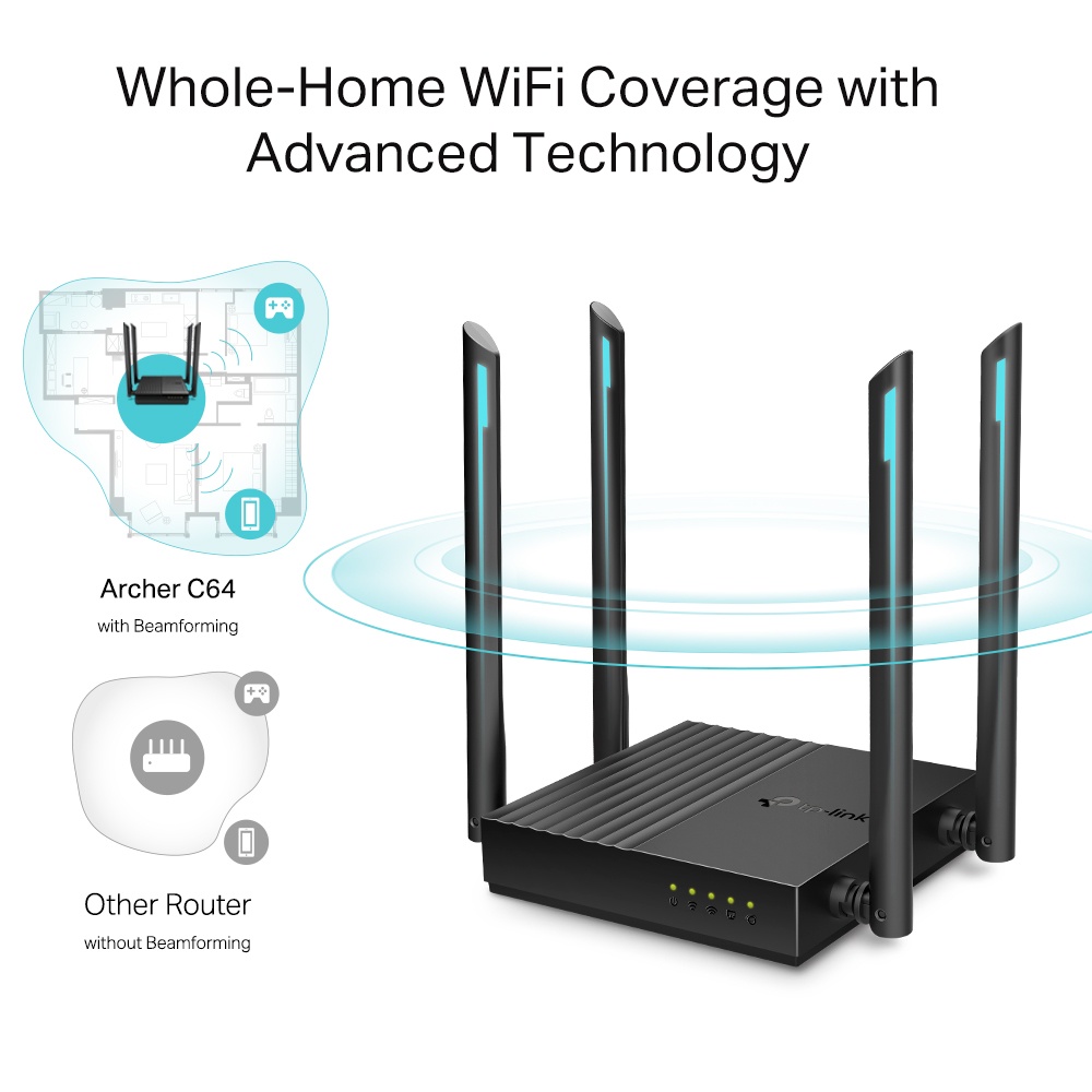 TPLINK Archer C64 AC1200 Dual Band Router 5Ghz MU-MIMO GIGABIT LAN