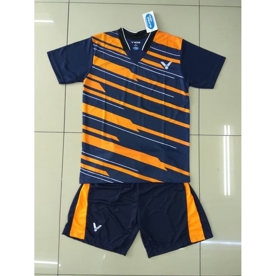 Baju kaos stelan badminton dewasa Victor V27 navi orenge - Size M
