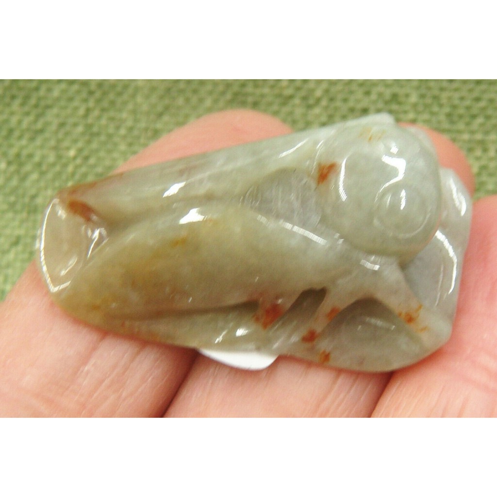 Orange Light Green Natural A Jade Jadeite Carved Cicada Leaf Pendant 0238