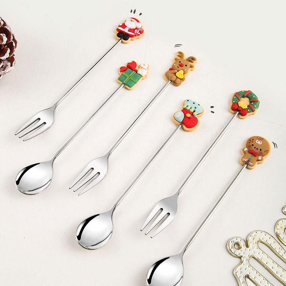 Top 6 Pcs Sendok Natal Tahun Baru Peralatan Makan Dapur Dessert Stainless Steel Spoon