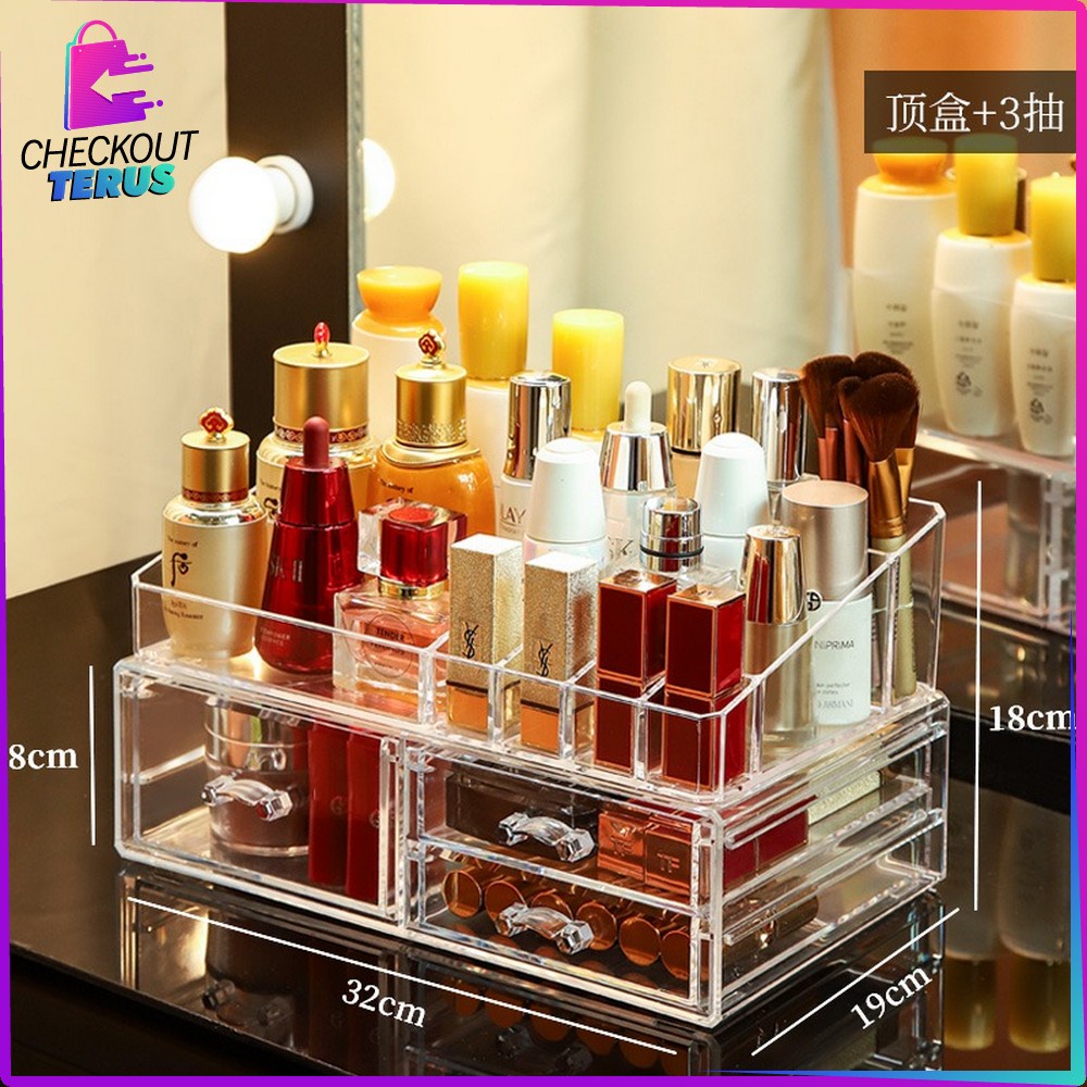 CT K12 Kotak Make Up dengan Laci Acrylic Serbaguna Storage Box Cosmetic Tempat Penyimpanan Makeup Rak Kosmetik Organizer