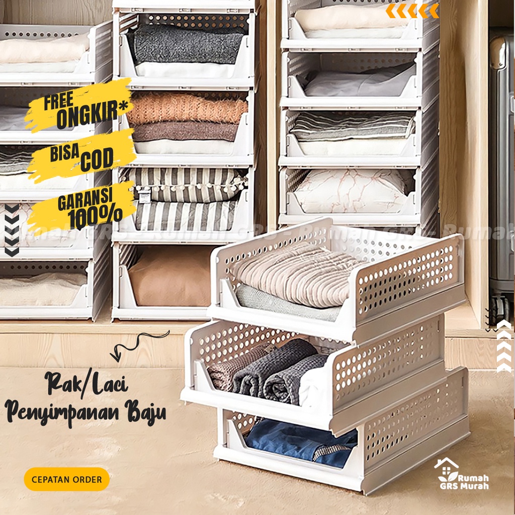 Rak Baju Dan Pakian Susun Bisa Sliding Berbahan Plastik Untuk Tempat Baju Celana dan Pakian Dalam Or