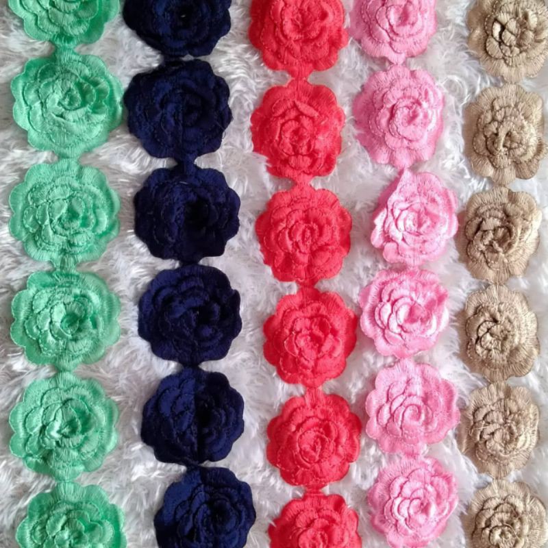 Renda Bordir Bunga mawar cantik 1Meter Renda bunga mawar cantik warna Bordir super murah Bordir apli