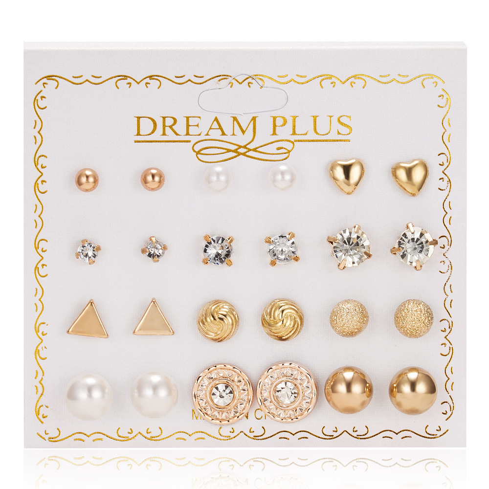 12 Pasang / Set Anting Tusuk Desain Bunga Hias Zircon + Mutiara Untuk Wanita