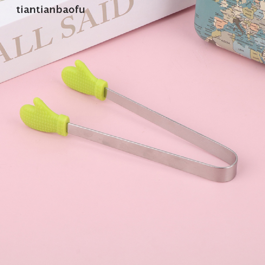 [tiantianbaofu] Silicone Food Tongs Gloves-shaped Stainless Steel Non-slip Ice Candy Food Clip Boutique