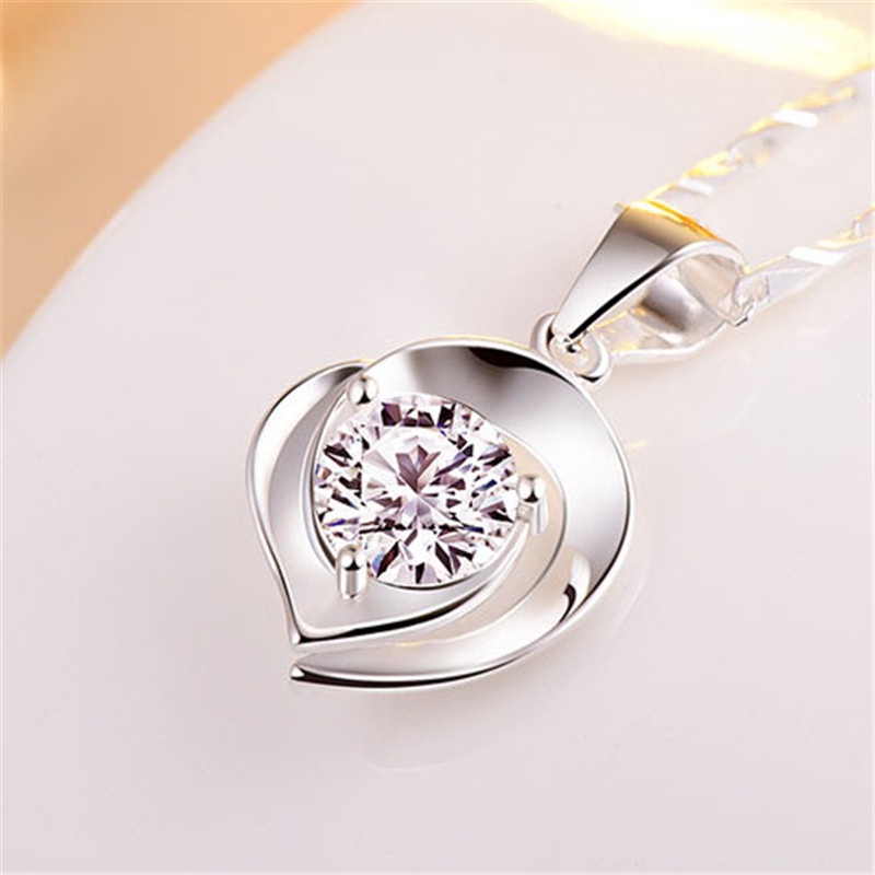 [Ready Stock]Fashion Heart Shape with Diamond Necklace Heart Necklace