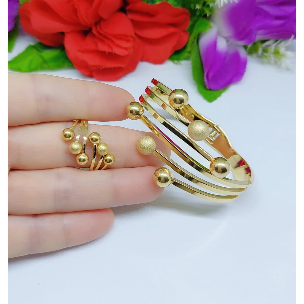 Titanium set gelang dan cincin bola perhiasan wanita Jewelry 0067