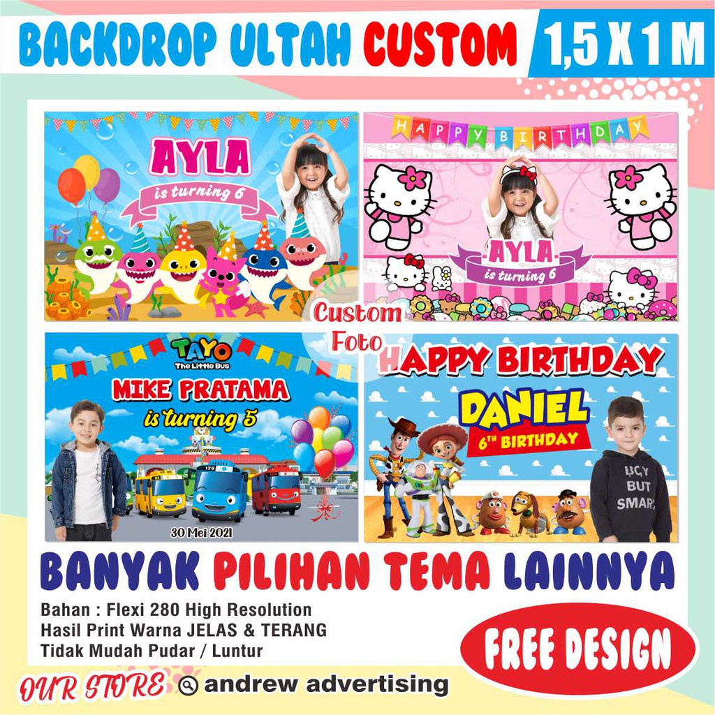 BANNER ULANG TAHUN / BACKDROP ULTAH / SPANDUK ULANG TAHUN CUSTOM 1,5M X 1M