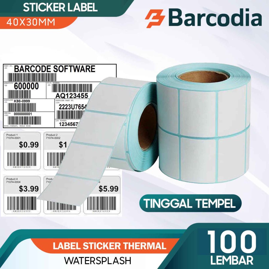 Stiker Label Barcode Thermal 40x30 mm / 40 x 30 mm / 40x30mm / 4x3CM isi 100