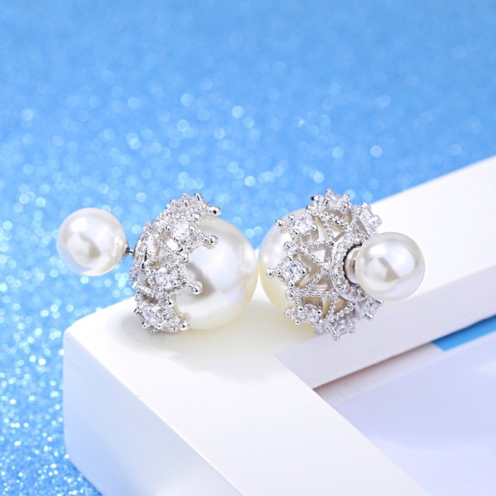 BTS-ERK85PW Tino Anting Stud Earring Pearl Crown Wanita Korea/Anting Mutiara Elegan