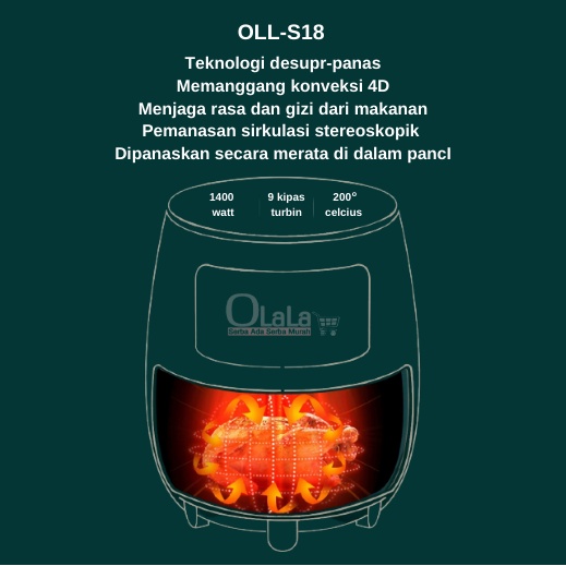 Air Fryer 6L Mesin Penggoreng Tanpa Minyak OLL-S18-6L