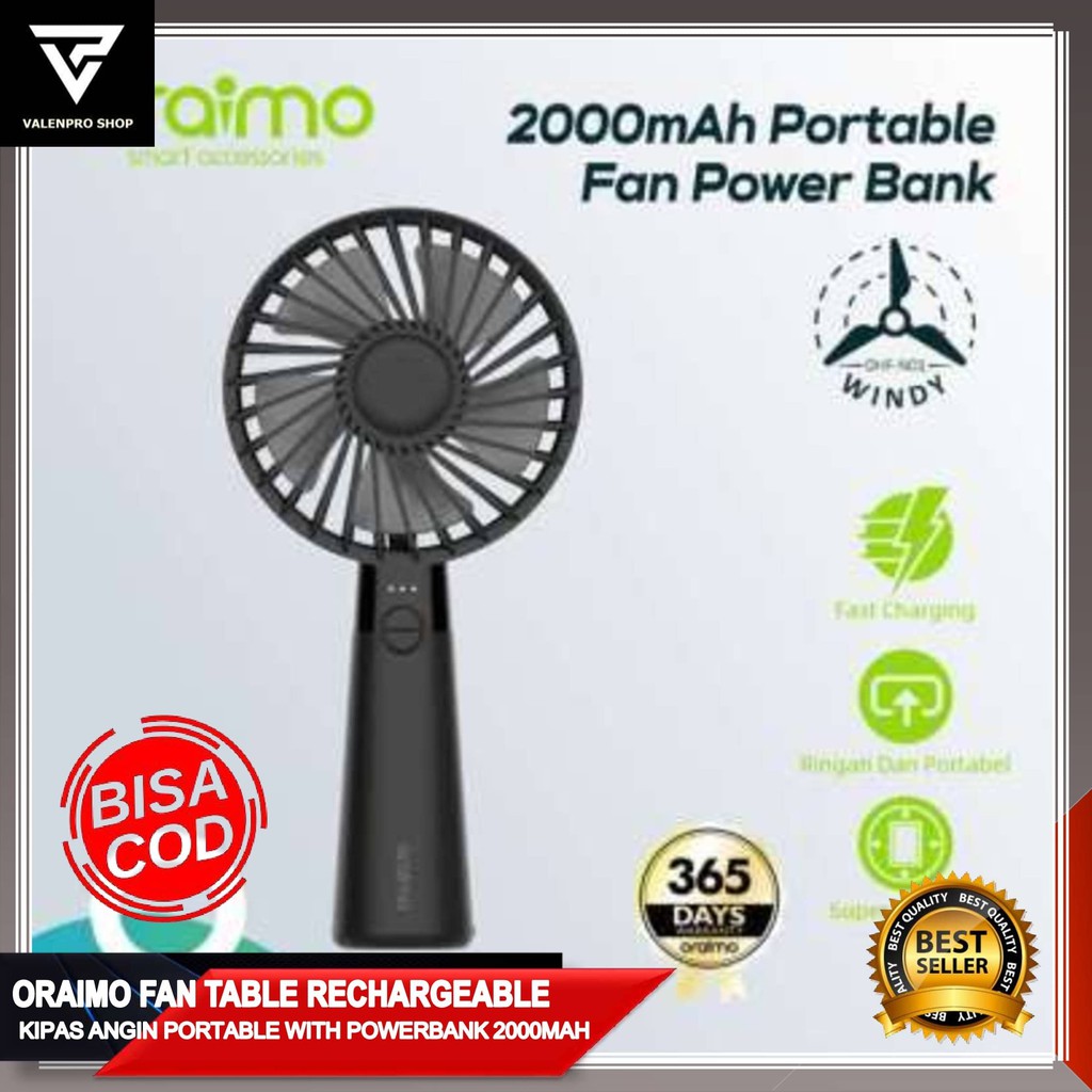 Oraimo Fan Table And Portable Rechargeable Windy Black Ohf N01 Bk Kipas Angin Tangan Original Shopee Indonesia