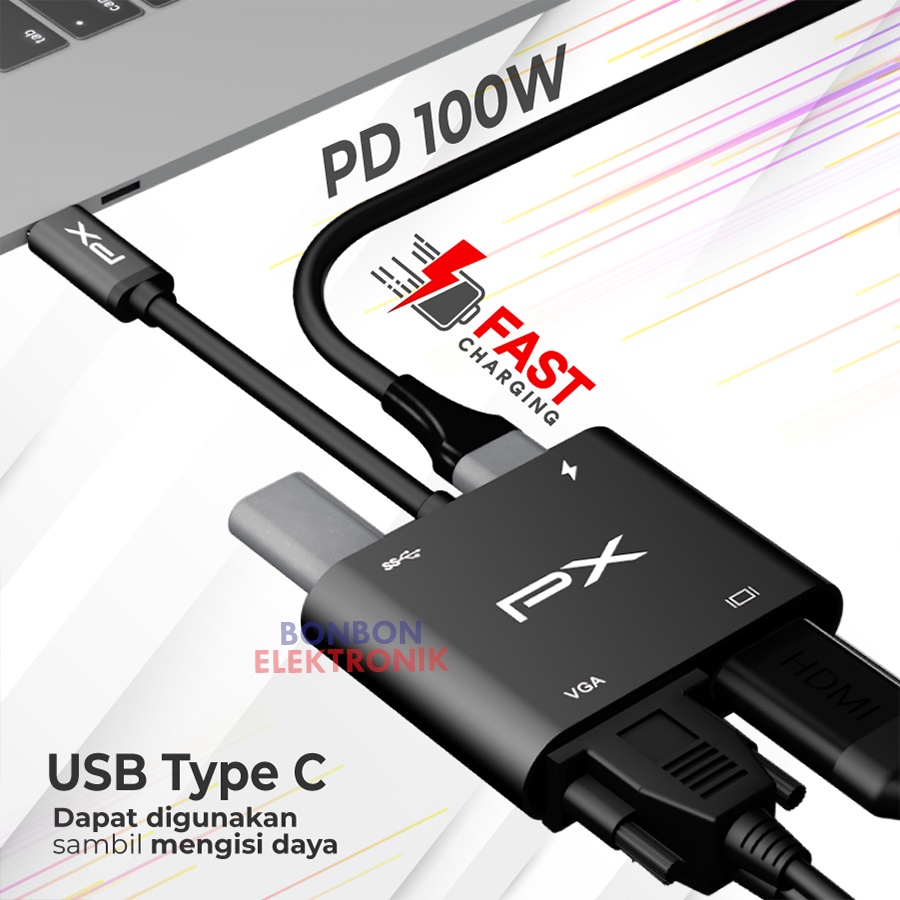 PX UCH14B Type C 3.1 to HDMI VGA USB Hub Converter Adaptor 4 in 1 4K