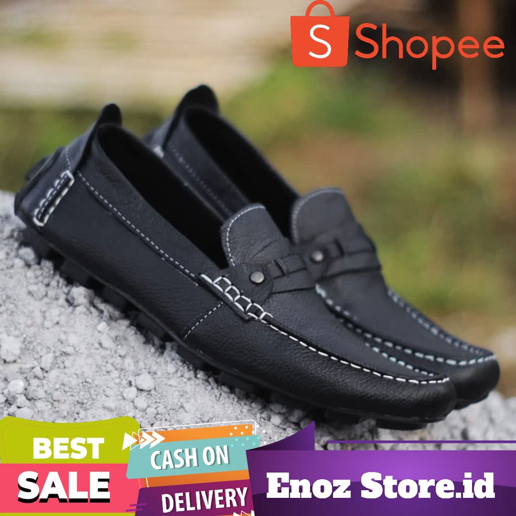 ENOZ X ROBIN - COD Kulit Asli Sepatu Slip On Cowok Sneaker Pria Dewasa Casual Santai Keren Import Loafer Kekinian Outdoor Ringan RB731