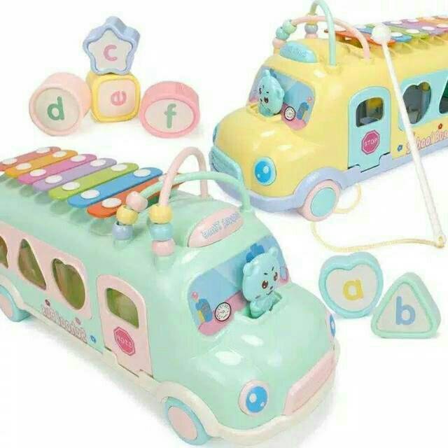 BIG SALE!! Mainan Edukasi Anak Bus Mobil Puzzle Shape Musik Xylophone Baby Bus Kado Bayi Ultah Musical Kids Toy