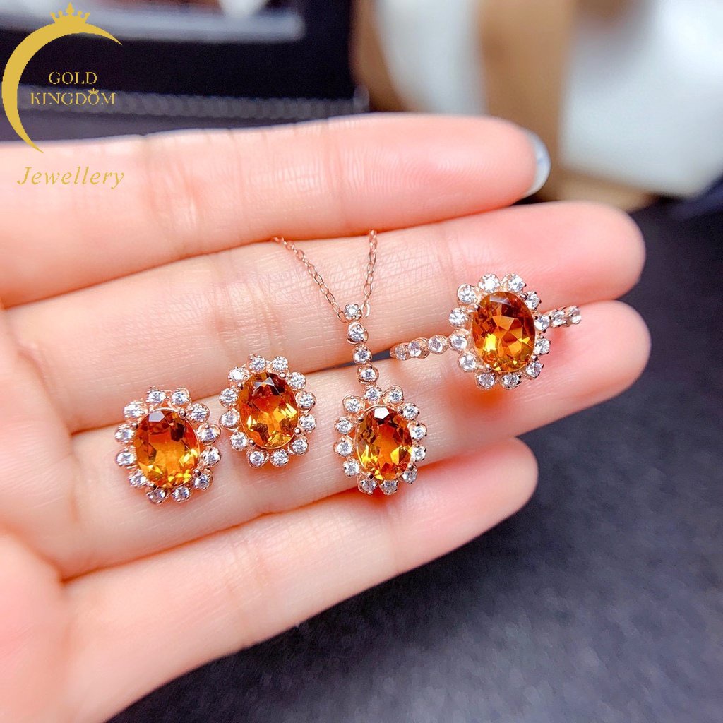 Goldkingdom Perhiasan Fashion 24K Bangkok Aksesoris Ready Stock Topaz Brasil Alami Set Cincin Liontin Stud Tahun Ini Rejeki