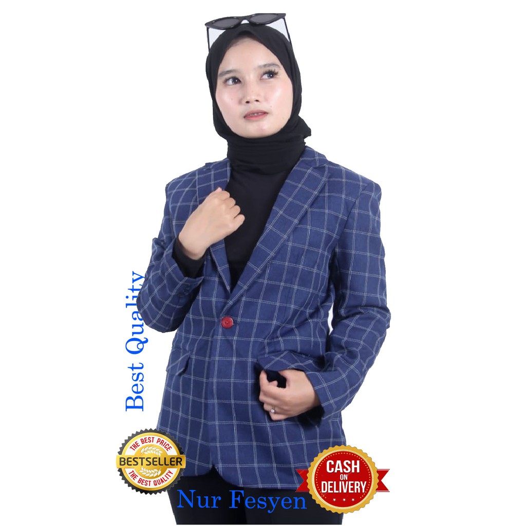 Blazer kotak wanita blazer kotak biru