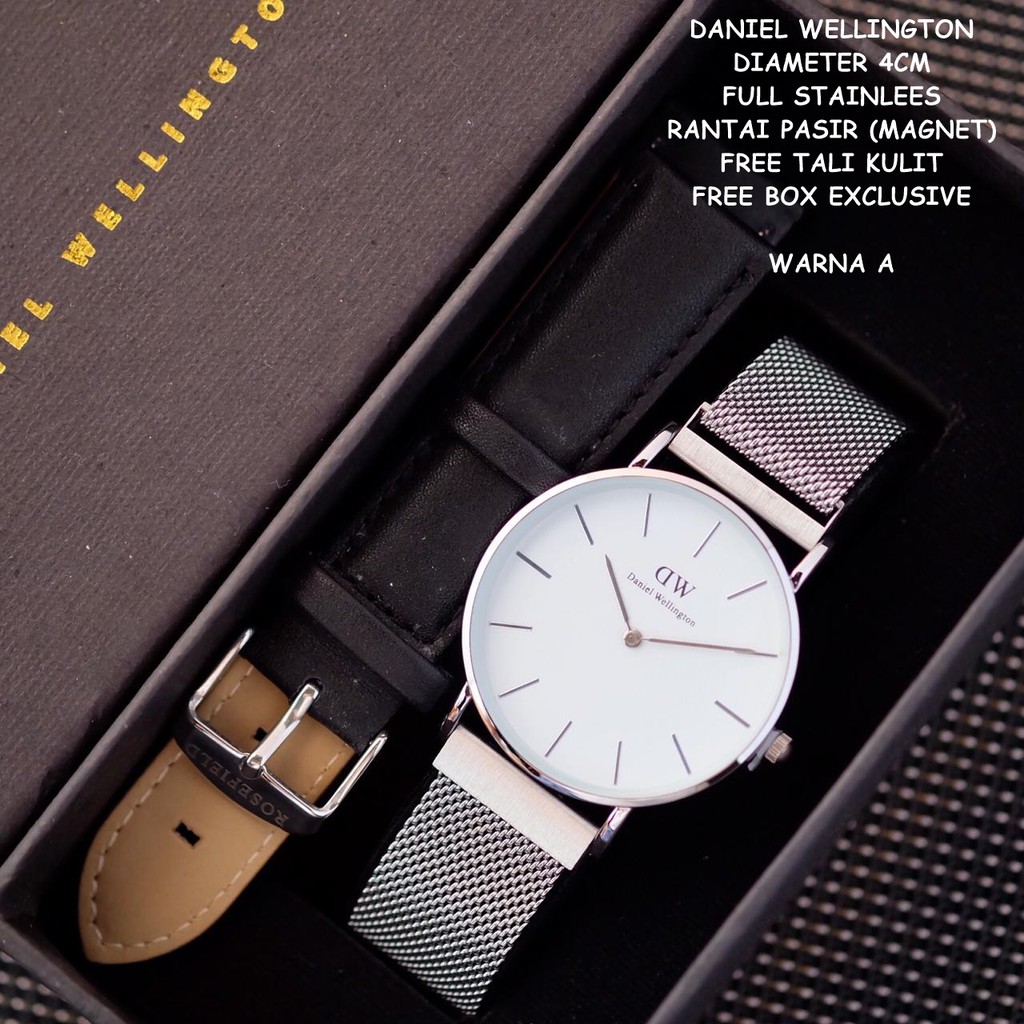 Jam Tangan Pria/Cowok WD magnet full stainless free kulit