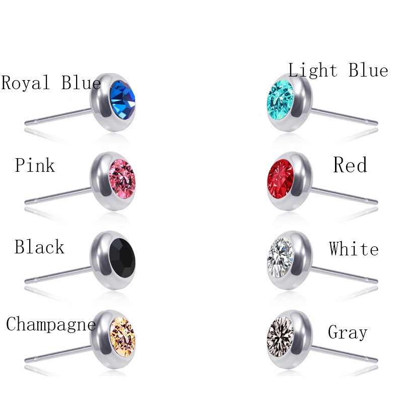 1 Pasang Anting Stud Kristal Berlian Imitasi Bahan Titanium Stainless Steel Untuk Pria Dan Wanita