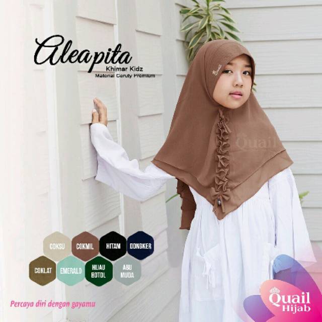 ALEAPITA ORIGINAL QUAIL HIJAB |QUAIL SOLO | khimar Anak | Jilbab Anak | Jilbab Hijau Botol | Dongker