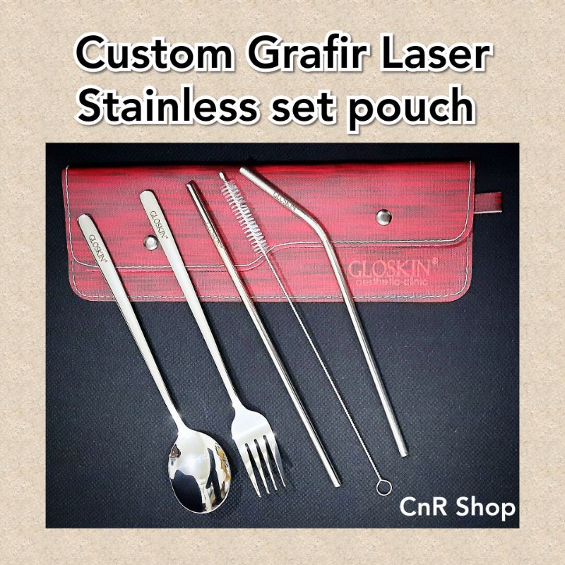 custom grafir sendok set garpu korea stainless sedotan souvenir