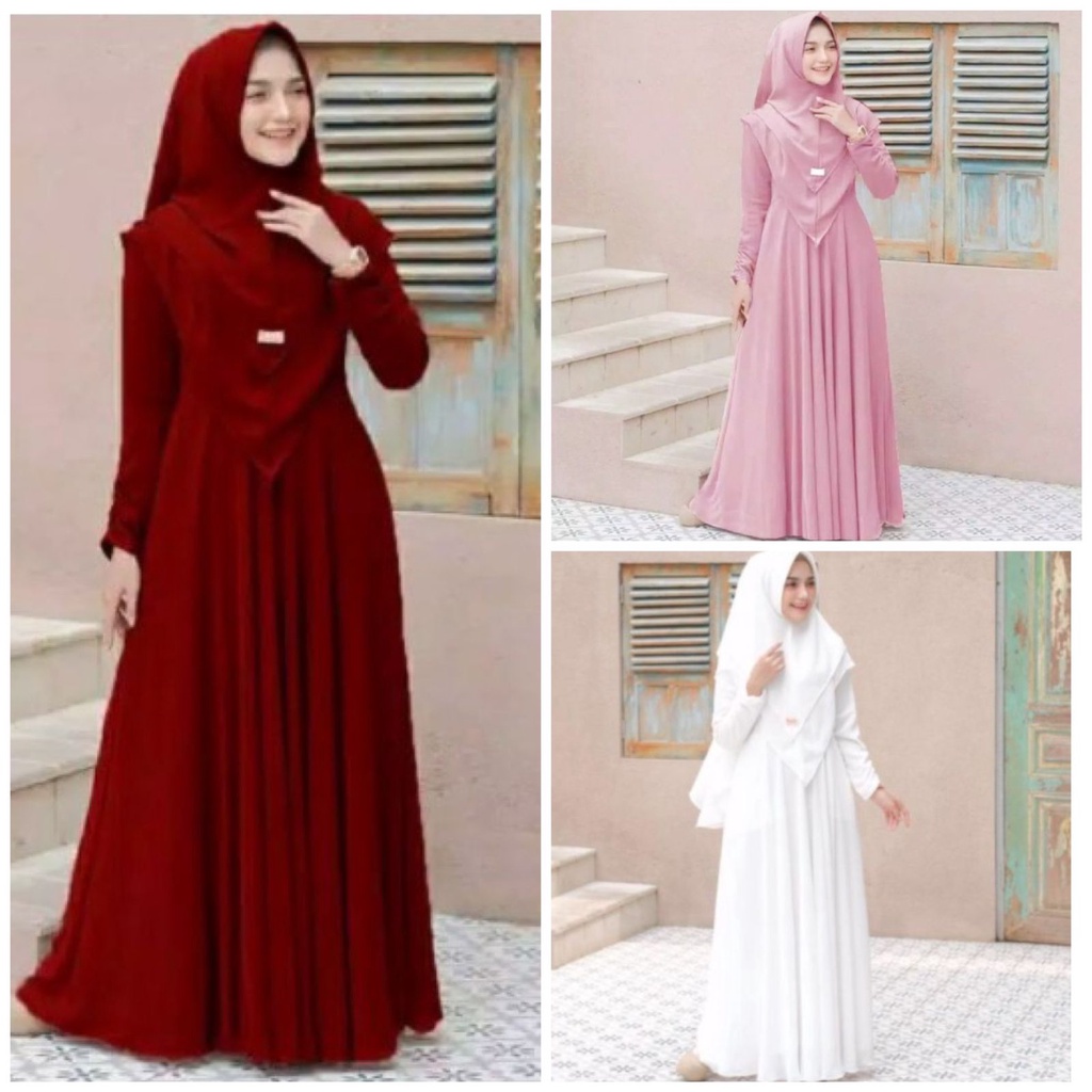 (Jamin RealPict) NAYRA SYARI GAMIS BUSUI JILBAB 2 LAYER UKURAN XL SET MURAH BUSUI POLOS MAXI DRESS GAMIS PESTA LEBARAN KONDANGAN