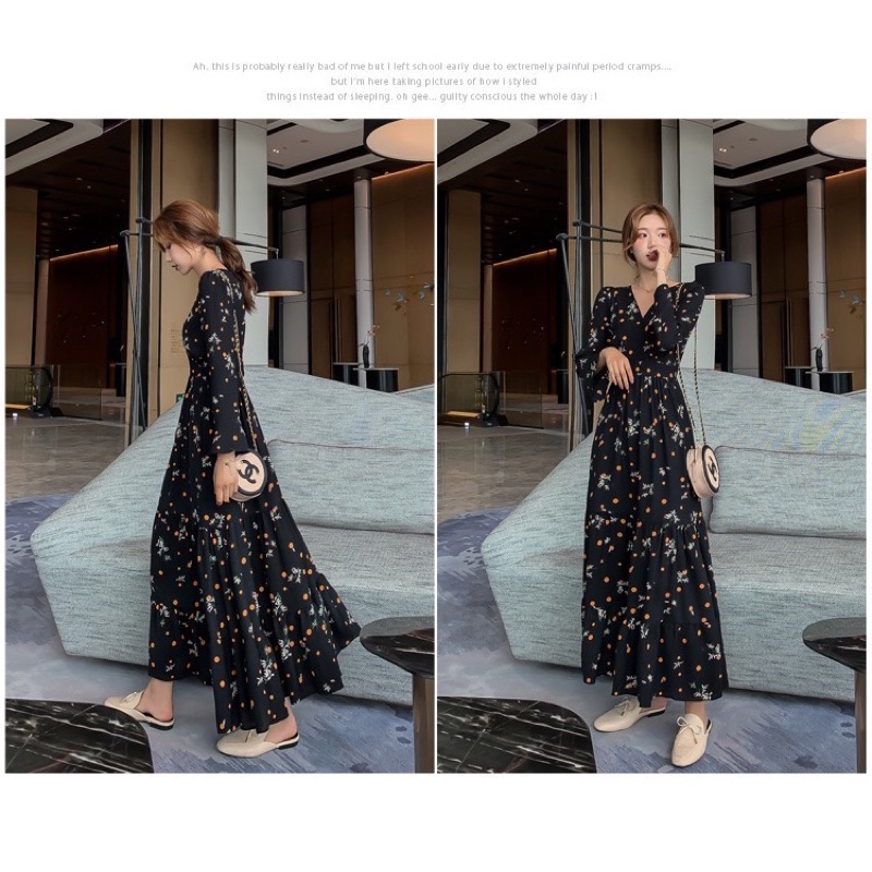 Floral Dress Import / Dress muslim panjang gamis hijab motif bunga Import