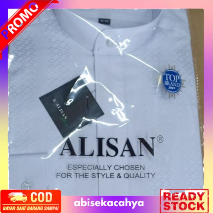 COD TERMURAH Baju koko pria Alisan lengan panjang - Putih, M