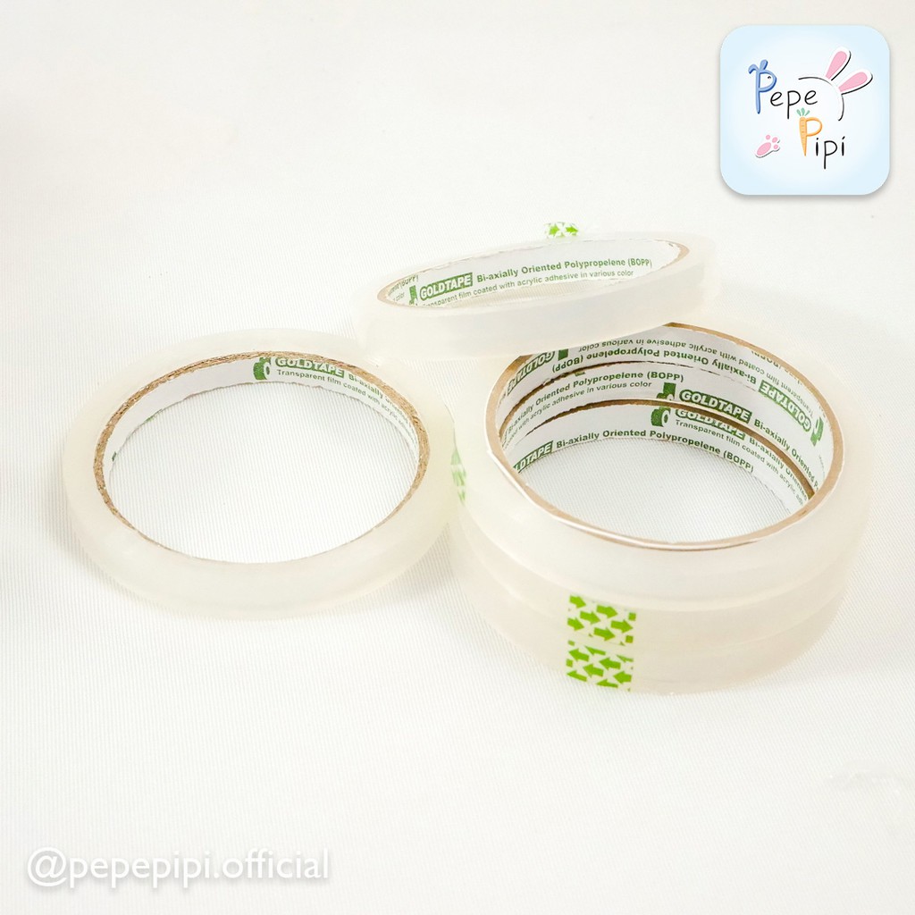 

Solasi Bening Kecil Gold tape Eka tape Lebar 1/2 inch (12mm) panjang 60 yard